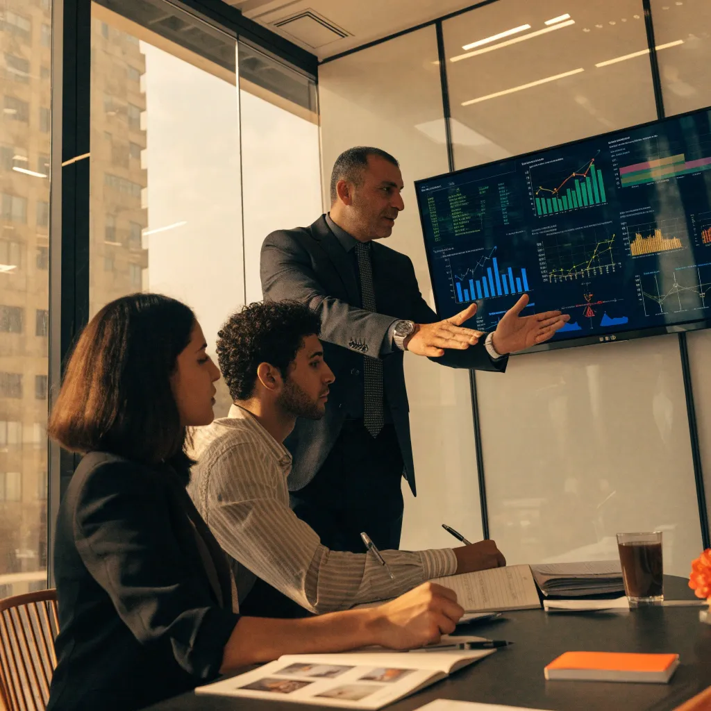 Business reporting and charts displayed on a laptop